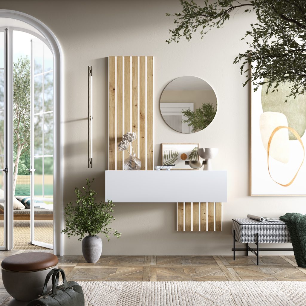 Recibidor moderno con panel y espejo + LED