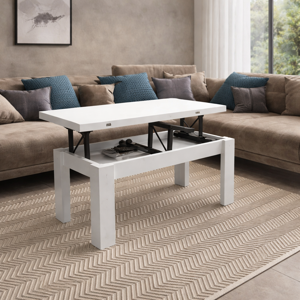 Mesa centro rectangular elevable convertible pata L