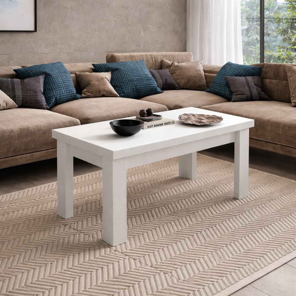 Mesa centro rectangular elevable convertible pata L