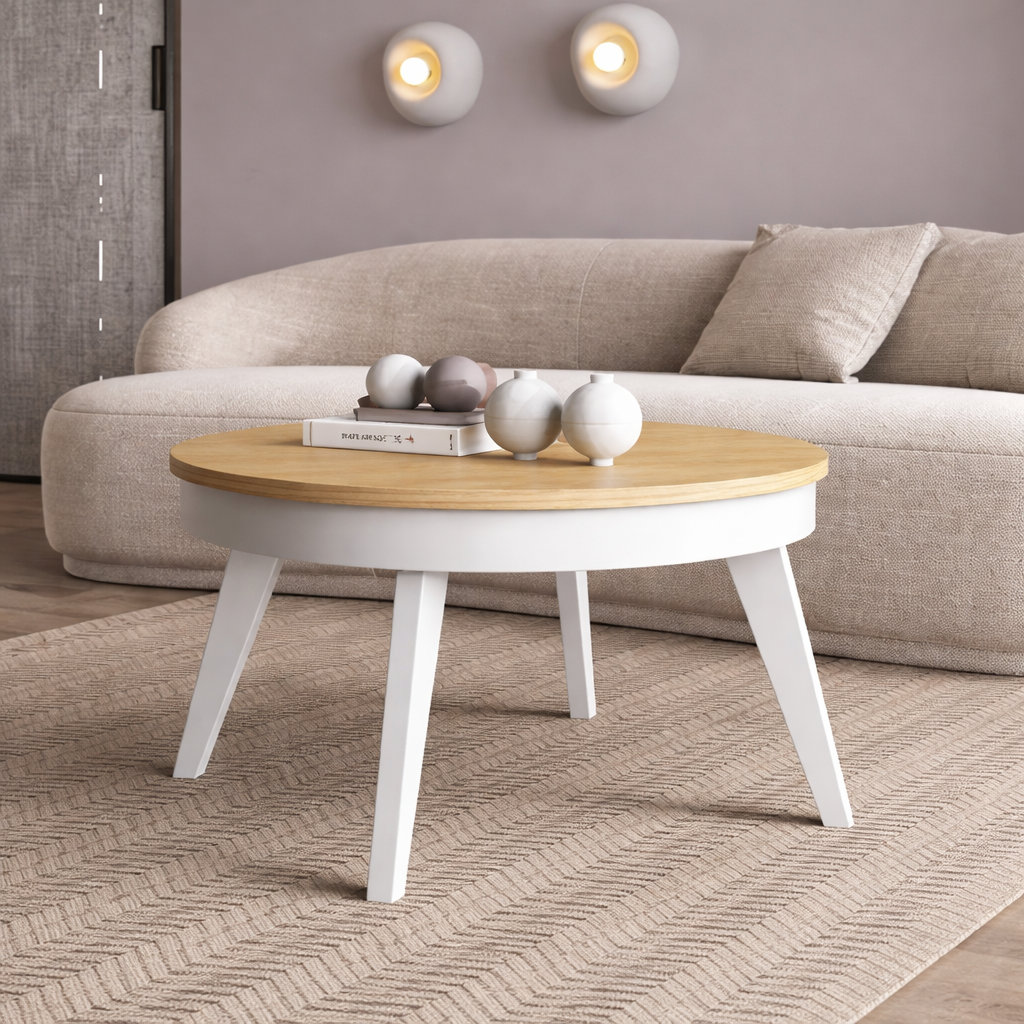 Mesa de centro redonda elevable patas inclinadas