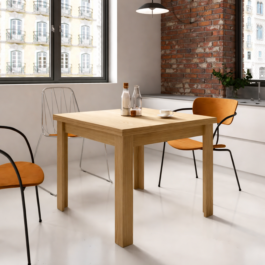 MESA COMEDOR CUADRADA EXTENSIBLE - Patas madera “L”