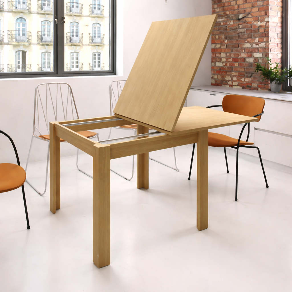 MESA COMEDOR CUADRADA EXTENSIBLE - Patas madera “L”
