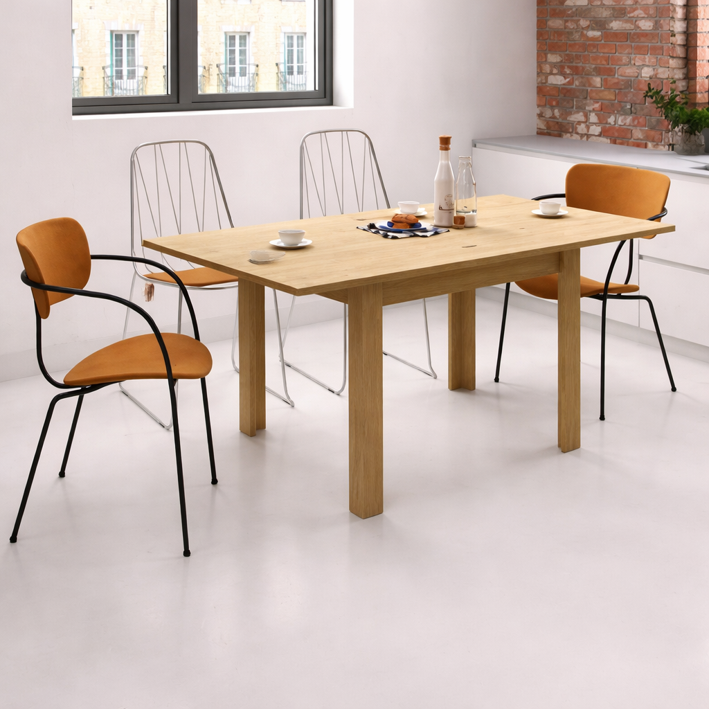 MESA COMEDOR CUADRADA EXTENSIBLE - Patas madera “L”